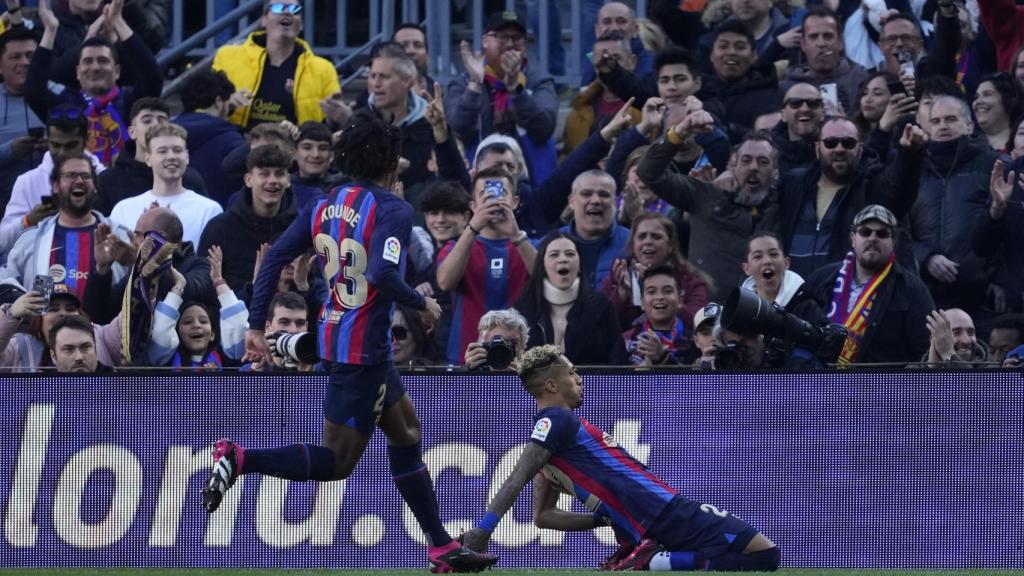 Raphinha, celebrando el gol ante el Valencia