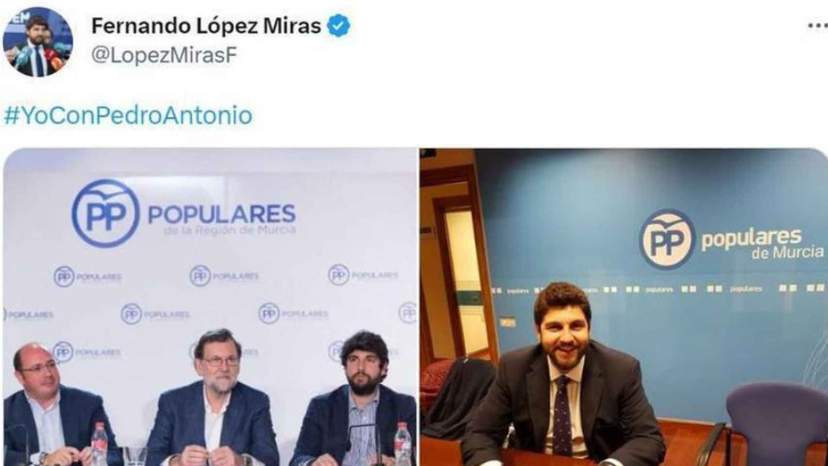 El hastag de Twitter que los cargos del PP publicaron en sus cuentas de Twitter para apoyar a Pedro Antonio Sánchez, en 2017, cuando dimitió como presidente de la Región de Murcia.