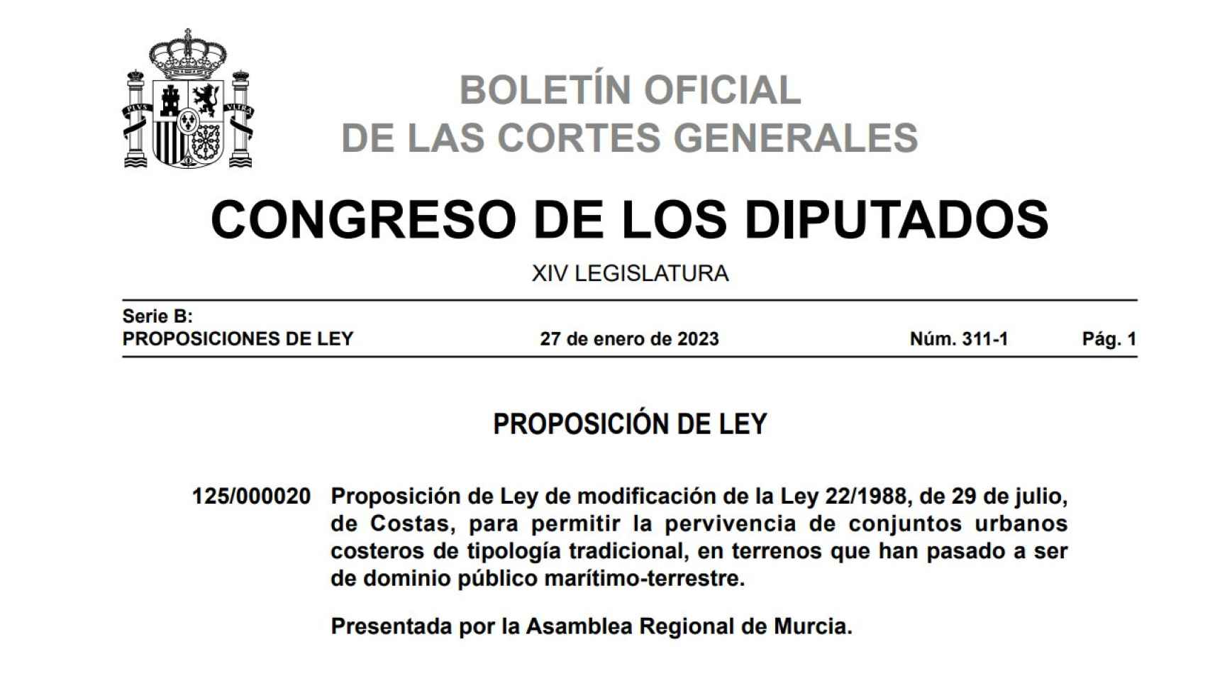 Publicación en el Congreso de los Diputados el pasado mes de enero.