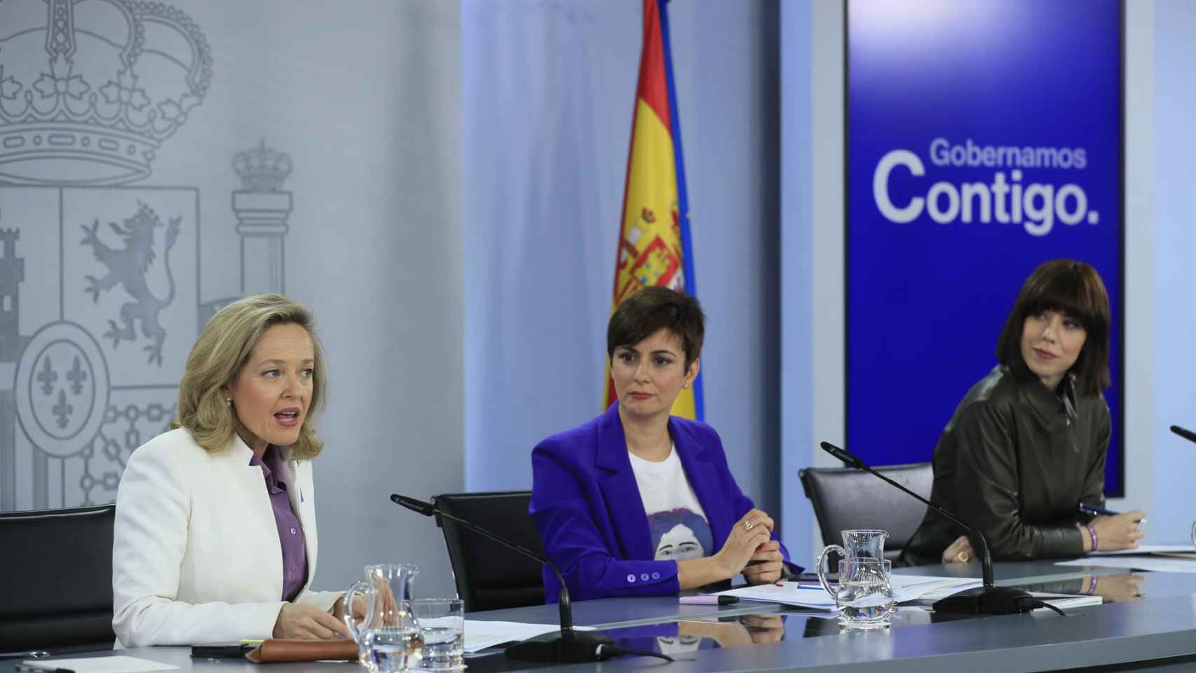 Isabel Rodríguez, Nadia Calviño y Diana Morant este martes en el Consejo de Ministros.
