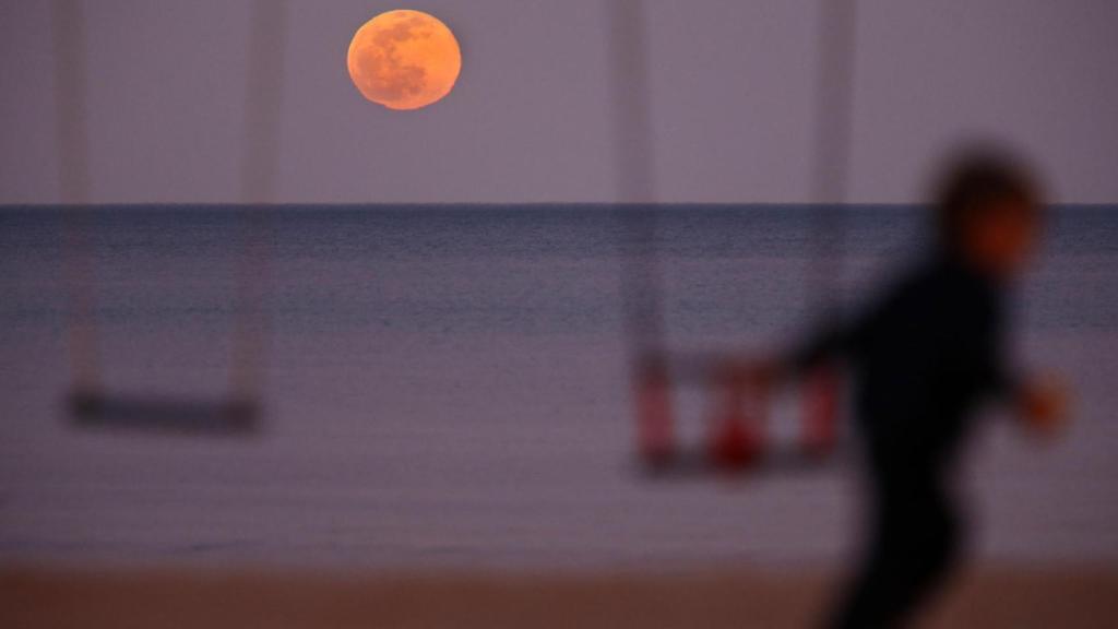 Luna llena en un atardecer en Alicante, esta semana.