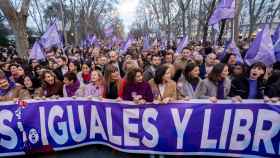Cabecera de la manifestación socialista por el 8-M, este miércoles en Madrid.