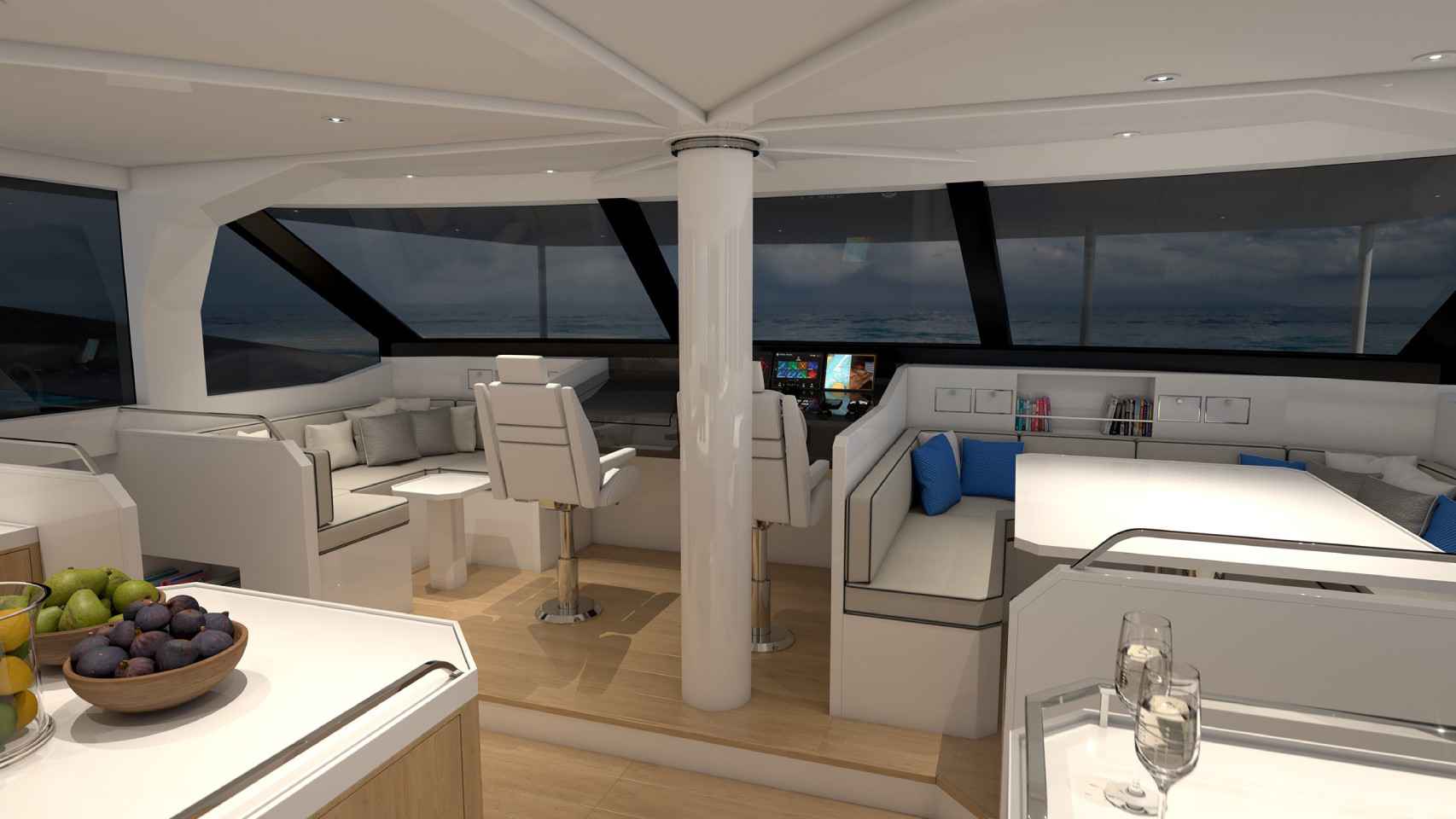 Recreación de los espaciosos interiores del catamarán ZEN50