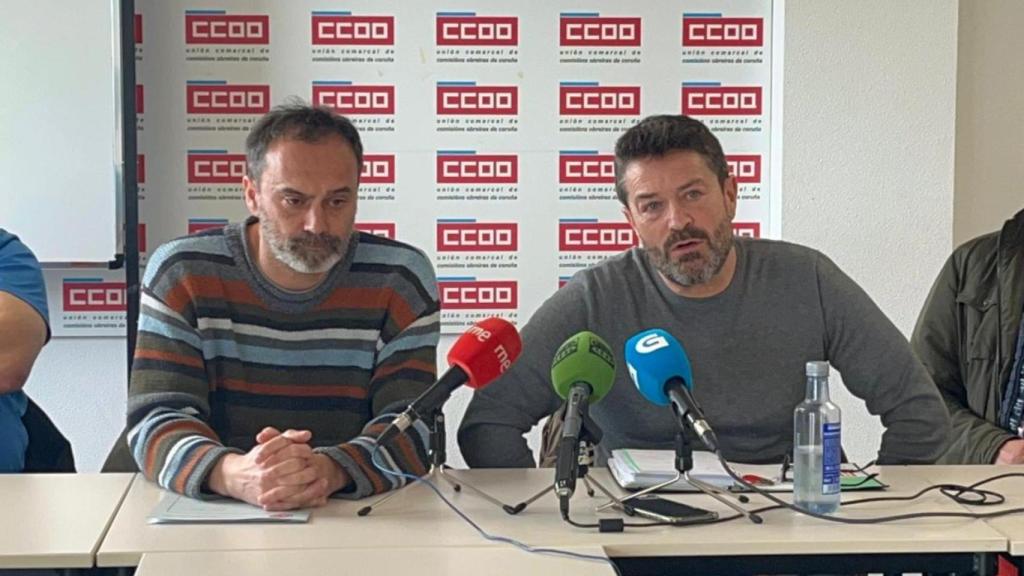 Juan Carlos López Corbacho (CCOO) y Juan Ramón Paseiro Parcero (UGT) en rueda de prensa.