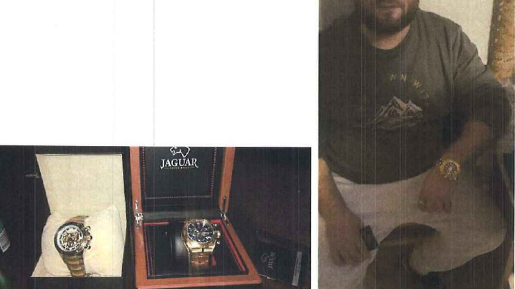 Uno de los supuestos miembros de la banda de narcos de Valera de Abajo, jactándose de haber comprado un lujoso reloj Jaguar.
