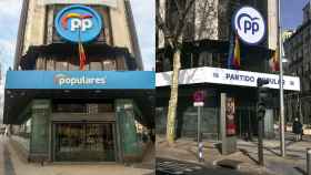 La sede del PP, como estaba hasta ahora (a la izquierda), y una figuración de cómo lucirá a partir del lunes.