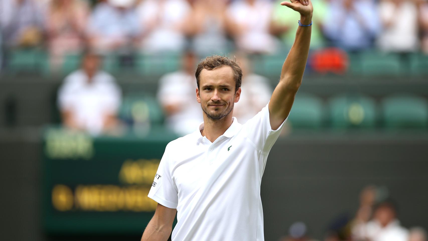 Medvedev, celebrando una victoria en Wimbledon