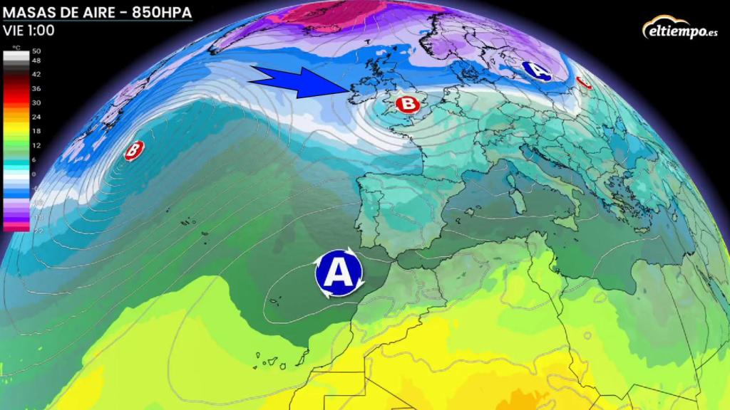 La borrasca Larisa en el norte de Europa que provoca temporal en el Cantábrico. ElTiempo.es