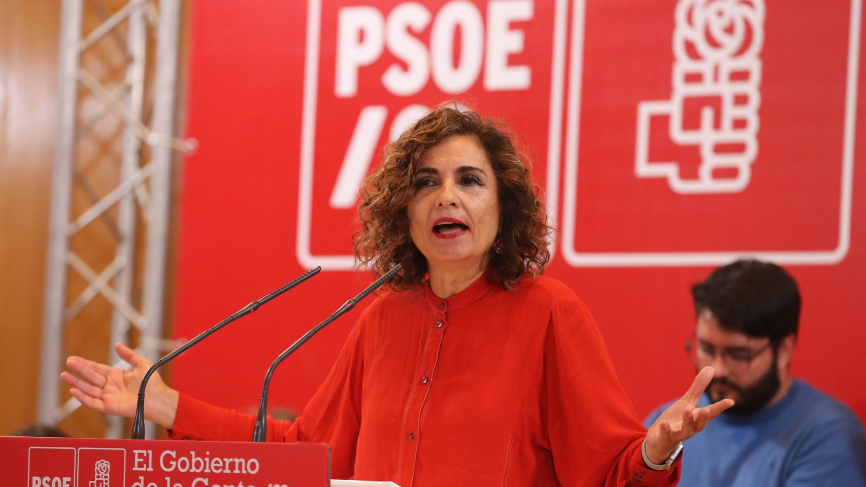 La número dos del PSOE, María Jesús Montero, este jueves en un acto en Leganés.
