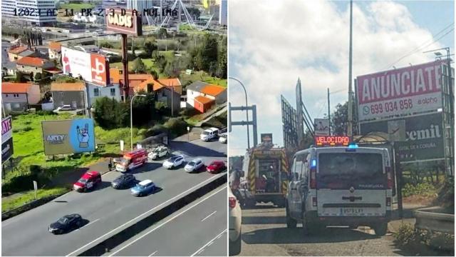 Atasco en Alfonso Molina, en A Coruña, por un cartel que estuvo a punto de desprenderse