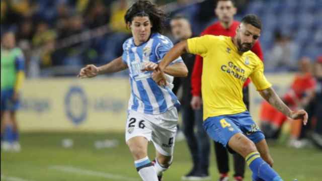 Álex Calvo durante el Las Palmas vs. Málaga CF