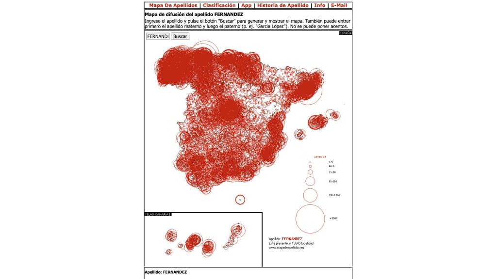 Mapa del apellido 'Fernández'