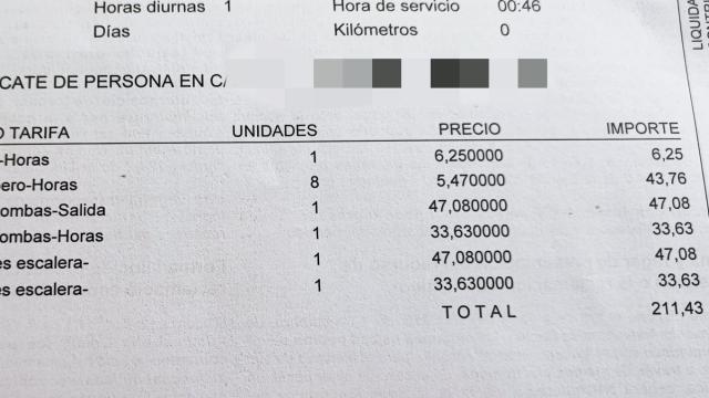 El documento con la factura de 211 euros que la usuaria ha colgado en Twitter.