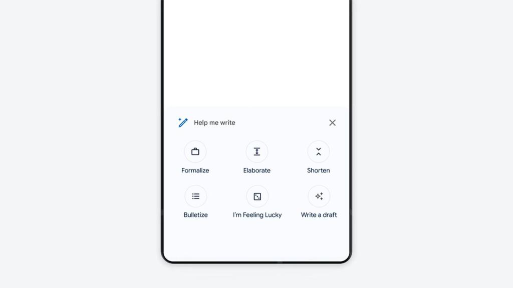 Todas las opciones en botones en Gmail para acortar o extender textos creados por IA