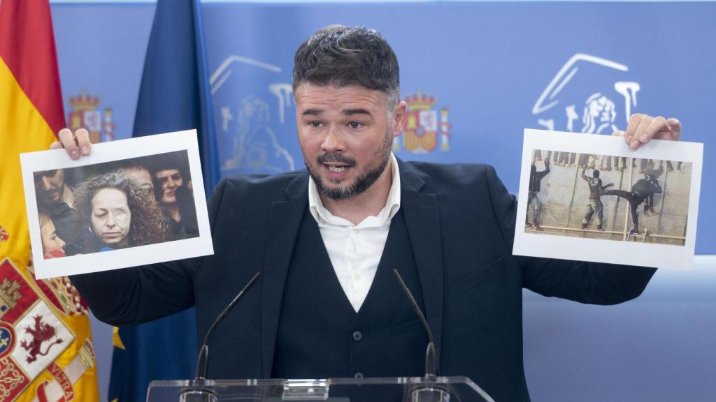 El portavoz de ERC en el Congreso, Gabriel Rufián, este martes al anunciar que su grupo votaría contra la reforma.