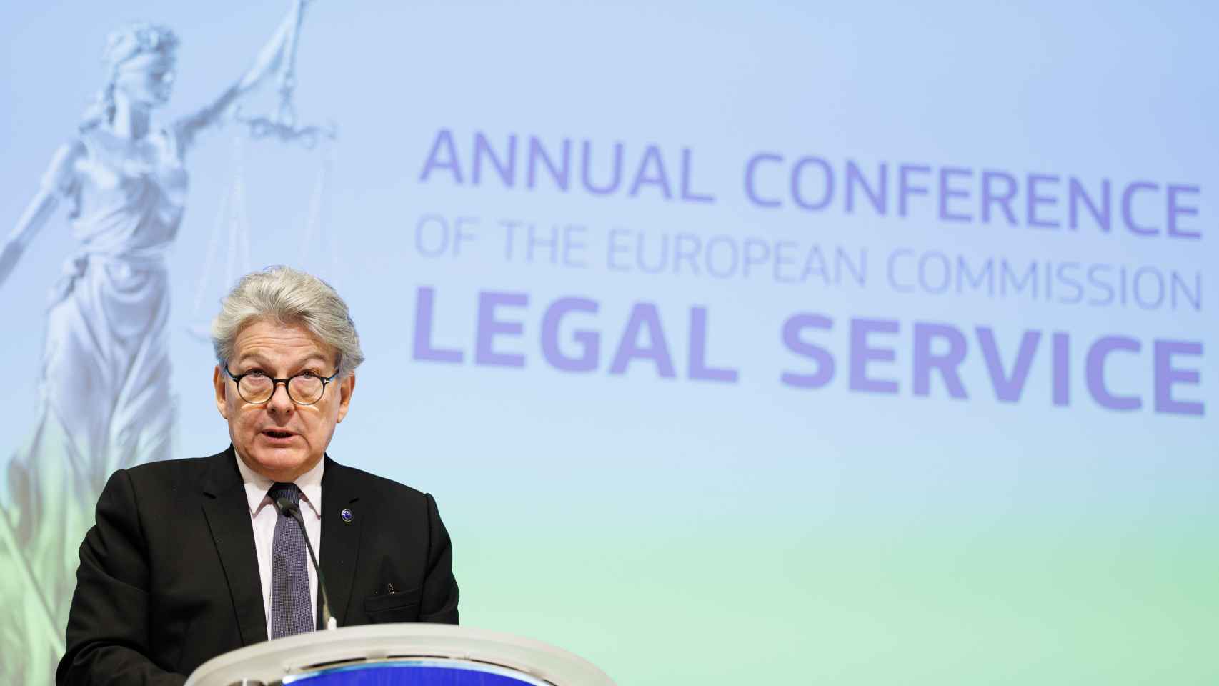 Thierry Breton, comisario europeo de Mercado Interior, durante su participación en la conferencia anual del Servicio Legal de la Comisión Europea.