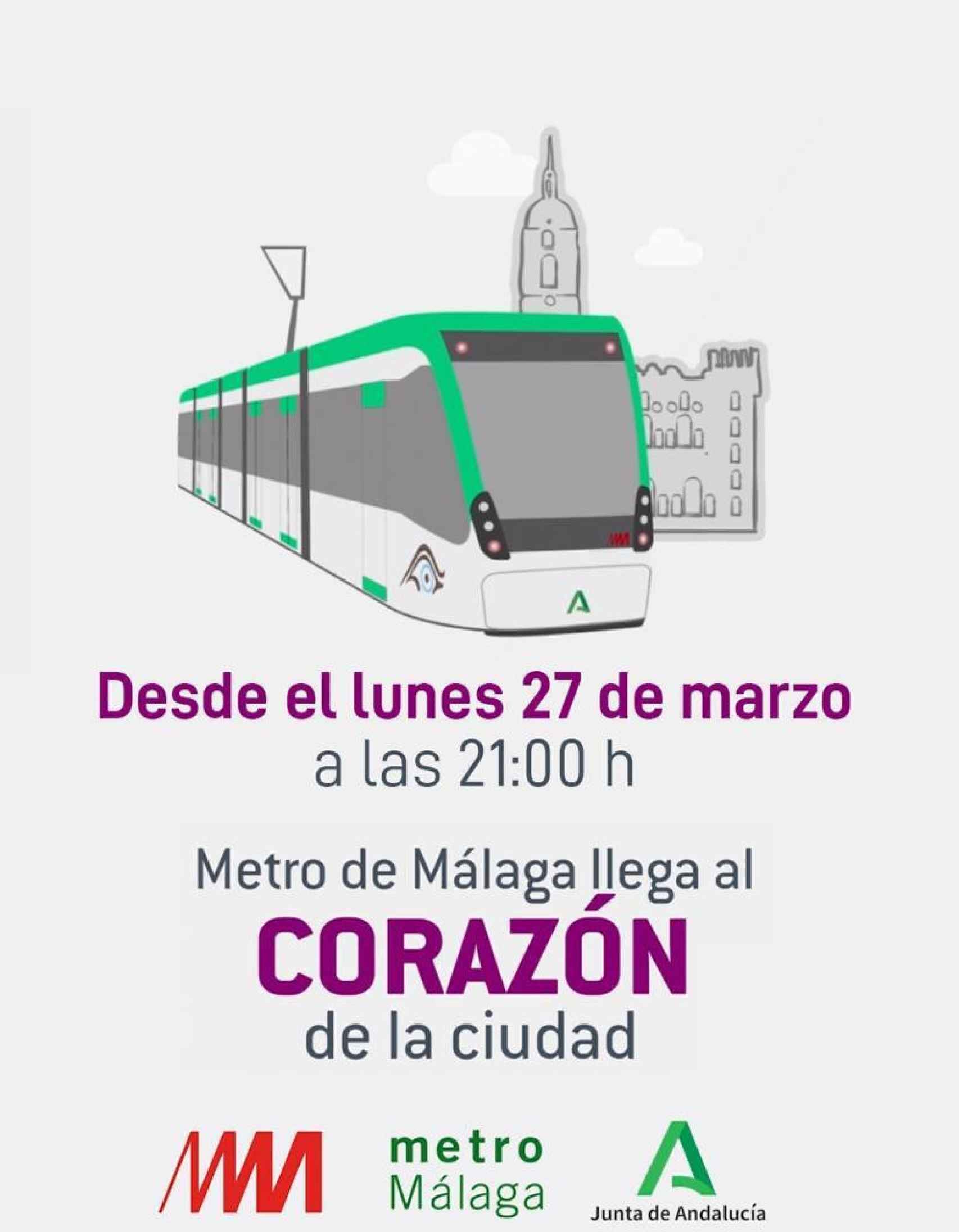Anuncio de Metro de Málaga sobre la puesta en servicio del tramo al Centro.