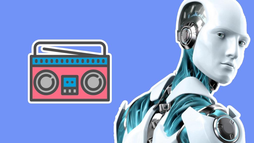 Fotomontaje con una radio y con un robot.