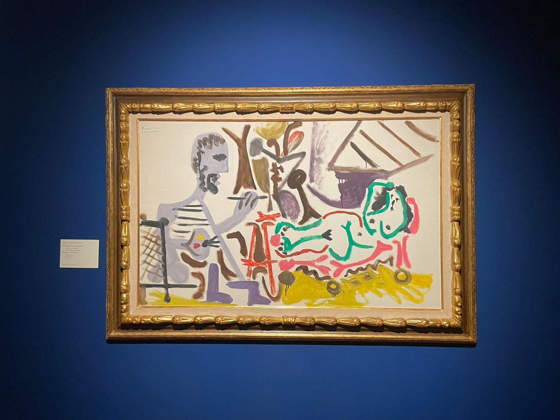 Le peintre et son modéle I, 1963. En esta década Picasso realiza varias variantes del tema del pintor y la modelo.  © Sucesión Pablo Picasso, VEGAP, Madrid, 2023.