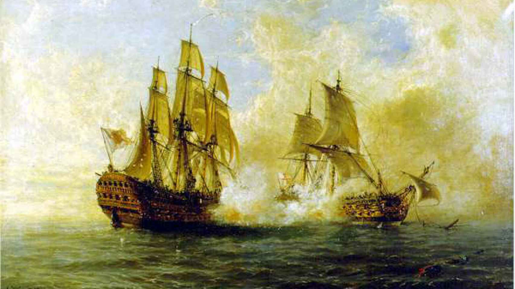Combate del Glorioso destrozando el HMS Dartmouth.
