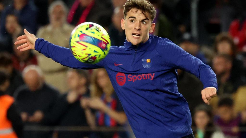 Gavi, durante un entrenamiento con el Barça.