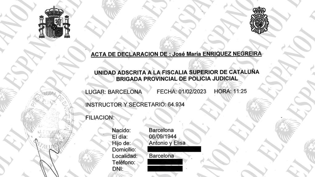 Acta de declaración de José María Enríquez Negreira