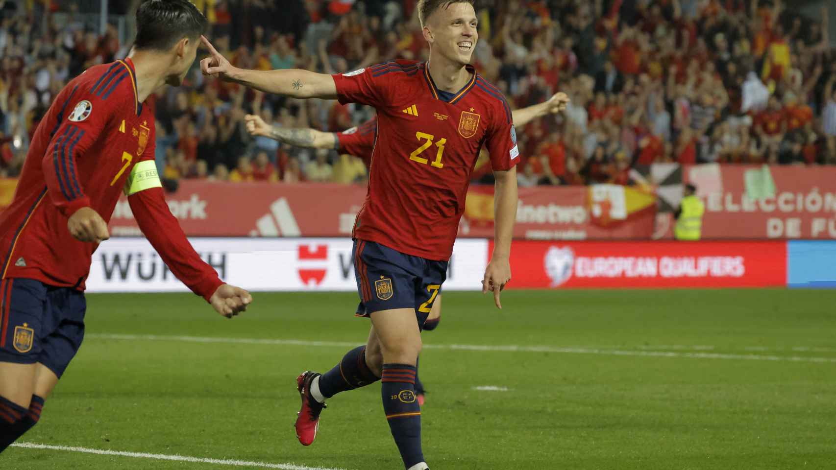 Dani Olmo, celebrando el gol de España contra Noruega