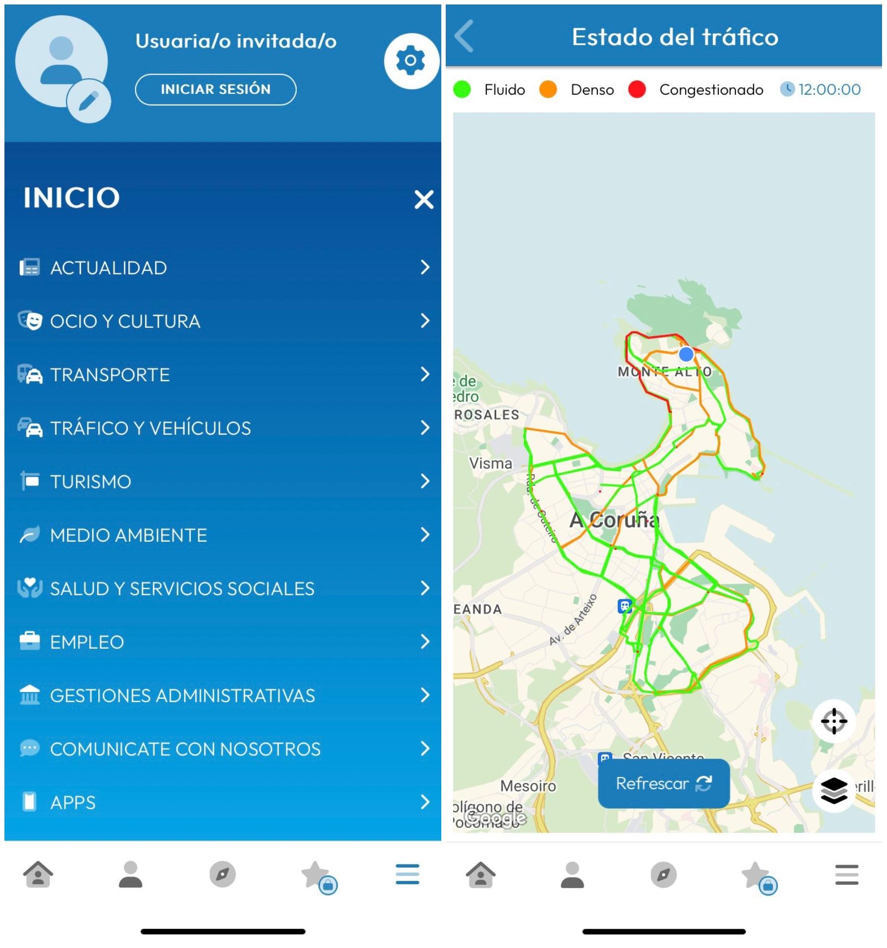 sA la izquierda, el menú de la aplicación con las opciones y a la derecha el estado del tráfico en un momento de consulta