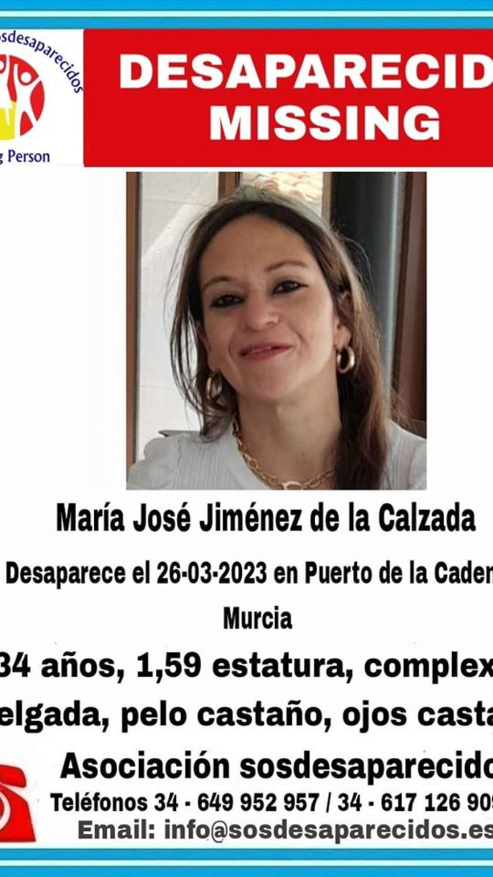 El cartel difundido por SOS Desaparecidos sobre María José Jiménez de la Calzada.