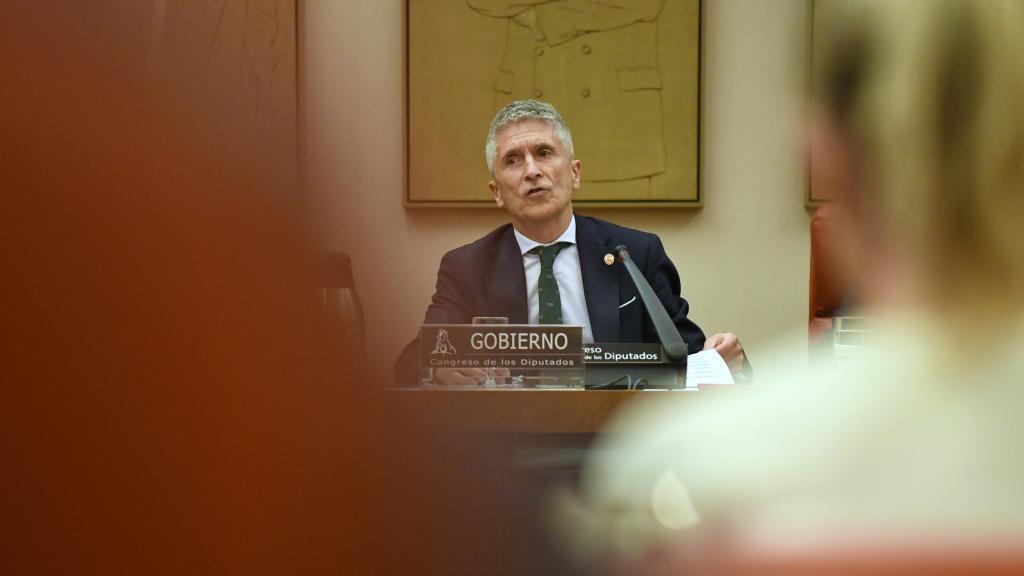 El ministro de Interior, Fernando Grande-Marlaska, durante la Comisión de Interior, en el Congreso de los Diputados,