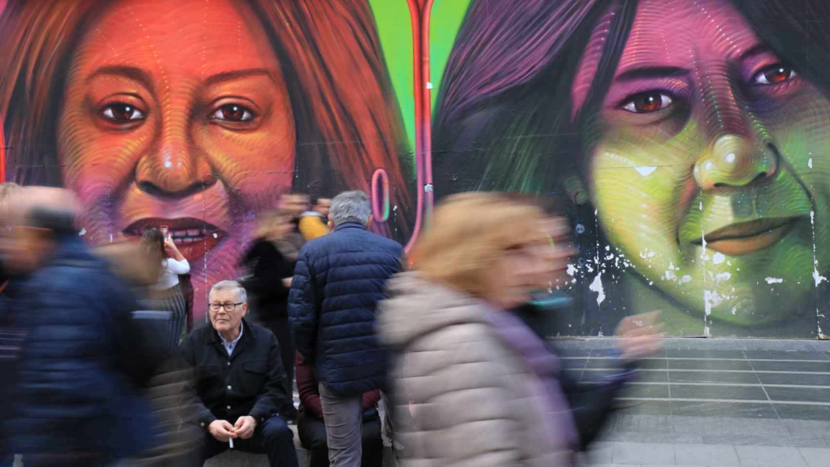 Un mural del artista Spok en Gran Vía (Madrid) rinde homenaje a Rafaela Pimentel, María de la Fuente, Silvia González y Paloma Pastor.