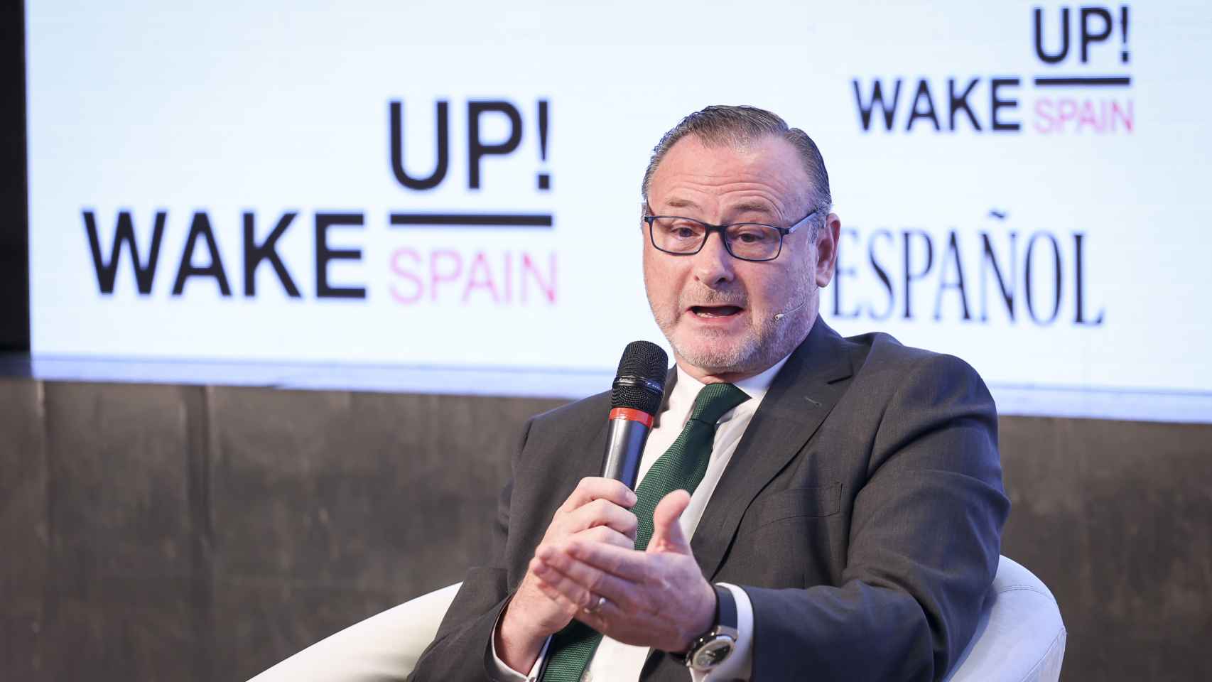 José Aljaro, CEO de Abertis, durante su intervención bajo el título 'Últimas tendencias en movilidad'; en 'Wake Up, Spain!'  2023.