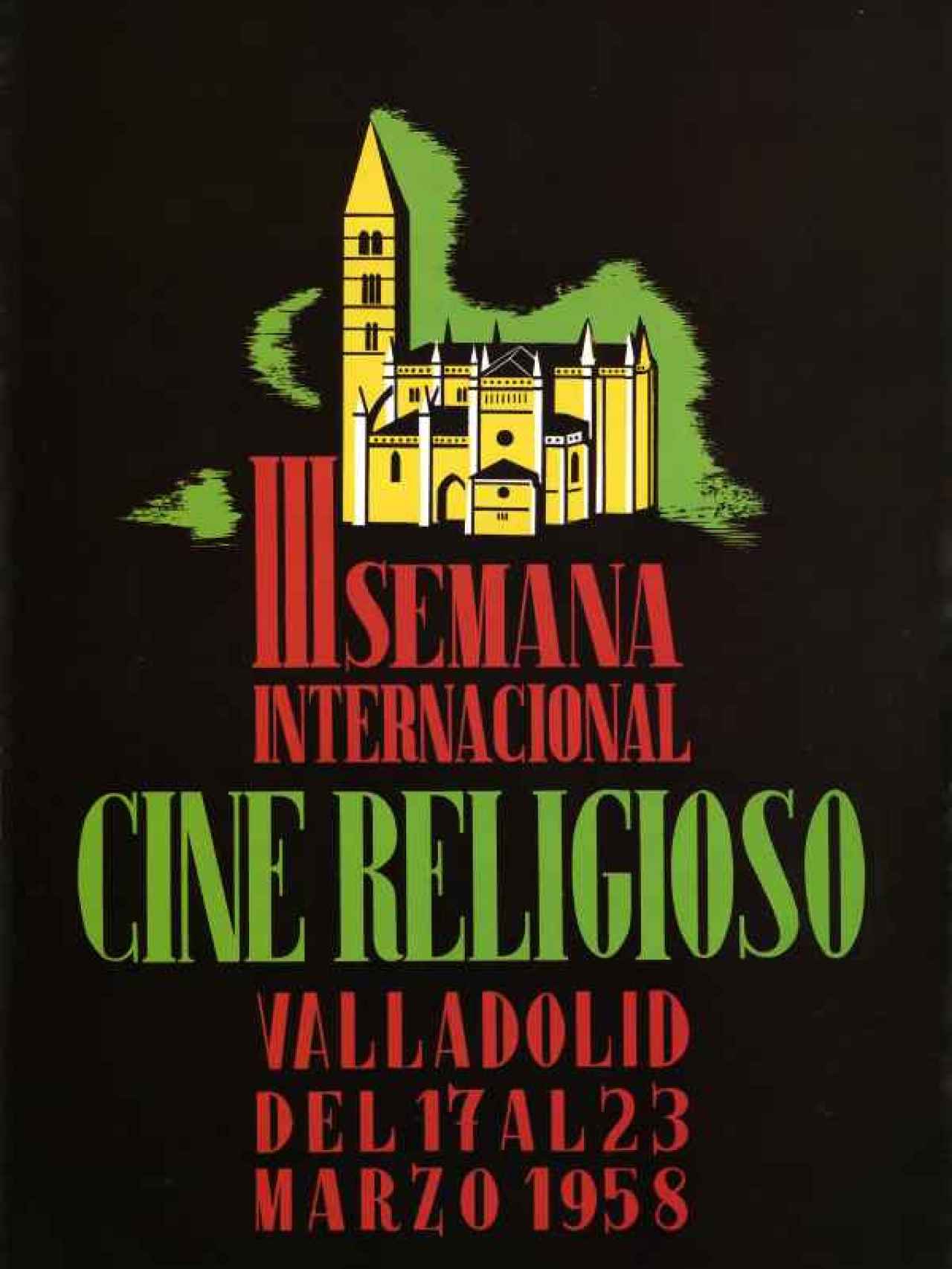Imagen del cartel de la III edición de la Semana Internacional de Cine Religoso de Valladolid, en 1958.