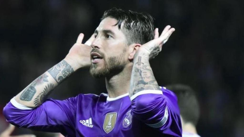 Sergio Ramos, celebrando un gol en el Sánchez Pizjuán.