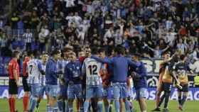 Los jugadores del Málaga CF celebran la victoria contra el Leganés.