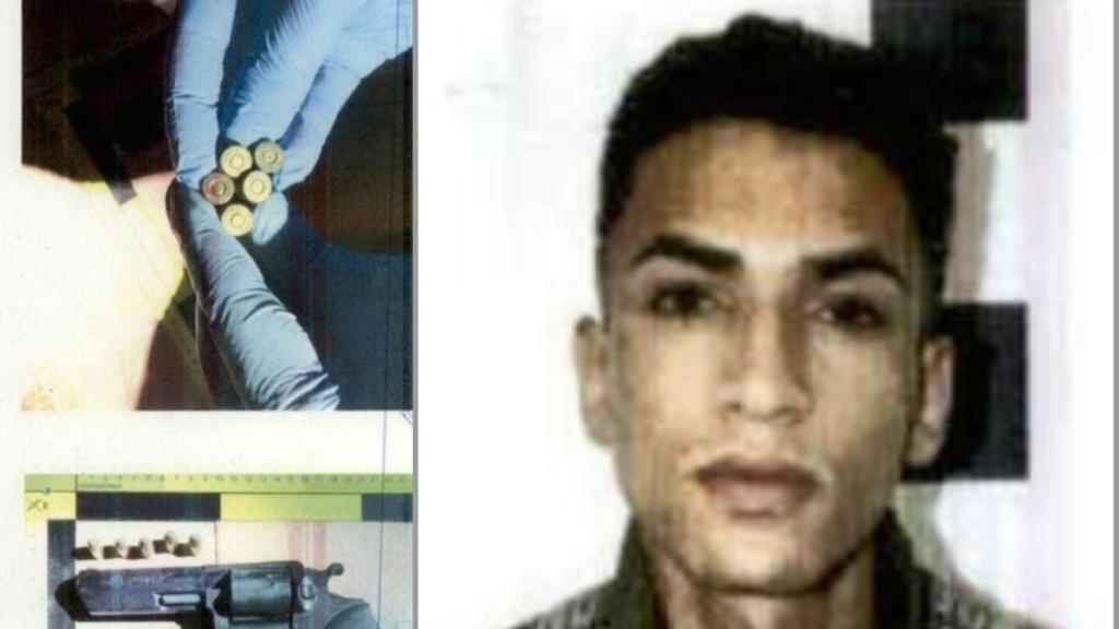 Imagen de un arma simulada, junto a la foto del supuesto cabecilla de la banda, Oussama D., tras ser detenido por la Guardia Civil.