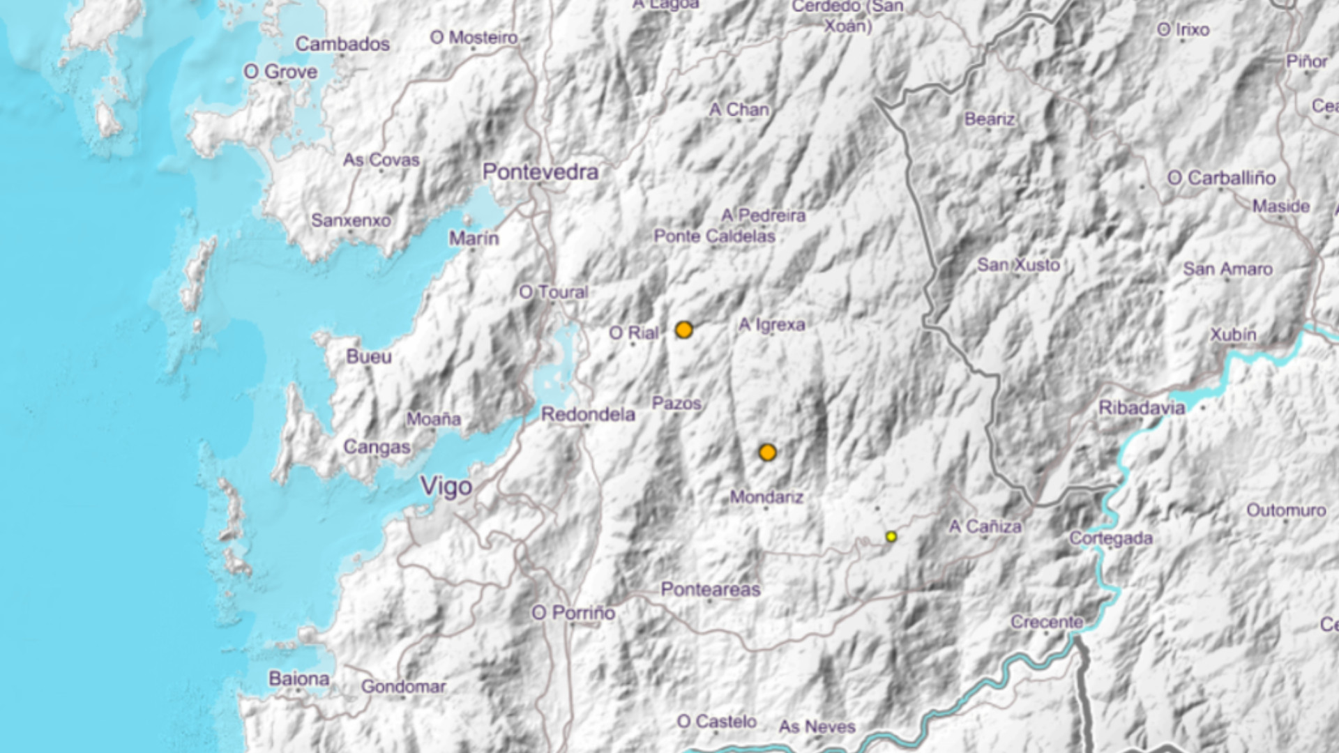 Tres terremotos registrados esta semana en la provincia de Pontevedra. Imagen: ING