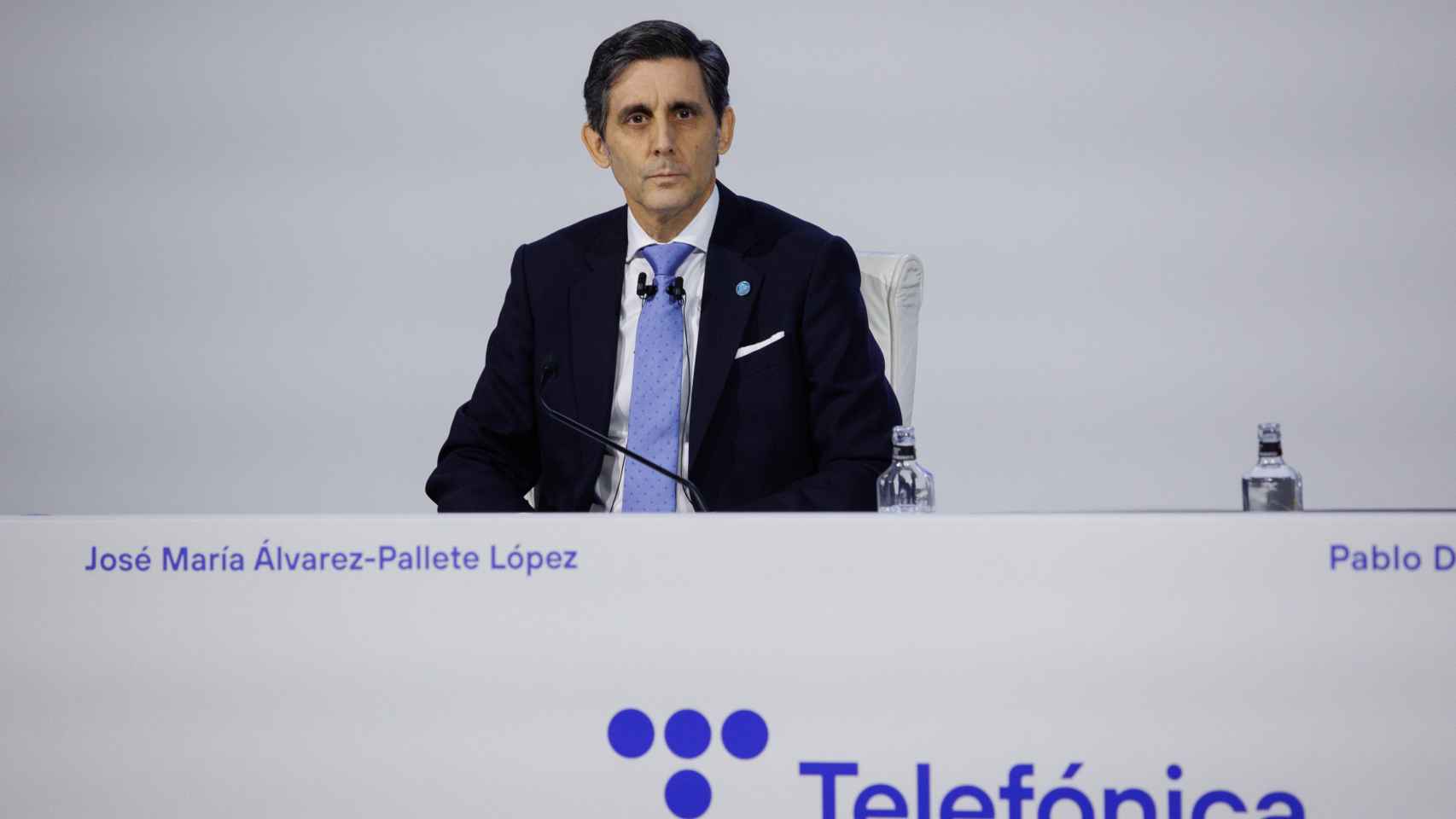 José María Álvarez-Pallete, presidente ejecutivo de Telefónica, interviene durante la junta general de accionistas de 2023
