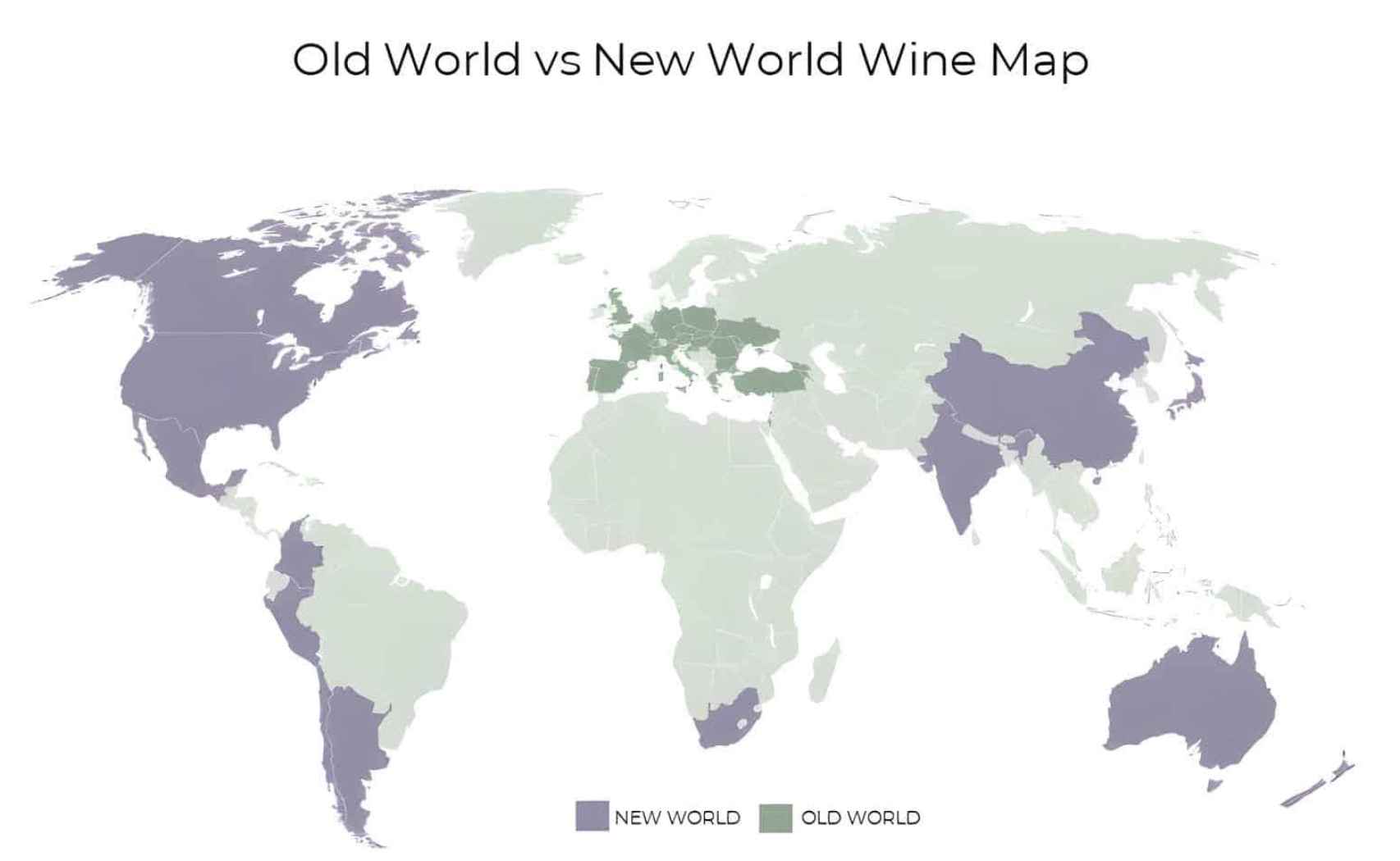 Mapa del Viejo y el Nuevo Mundo del vino