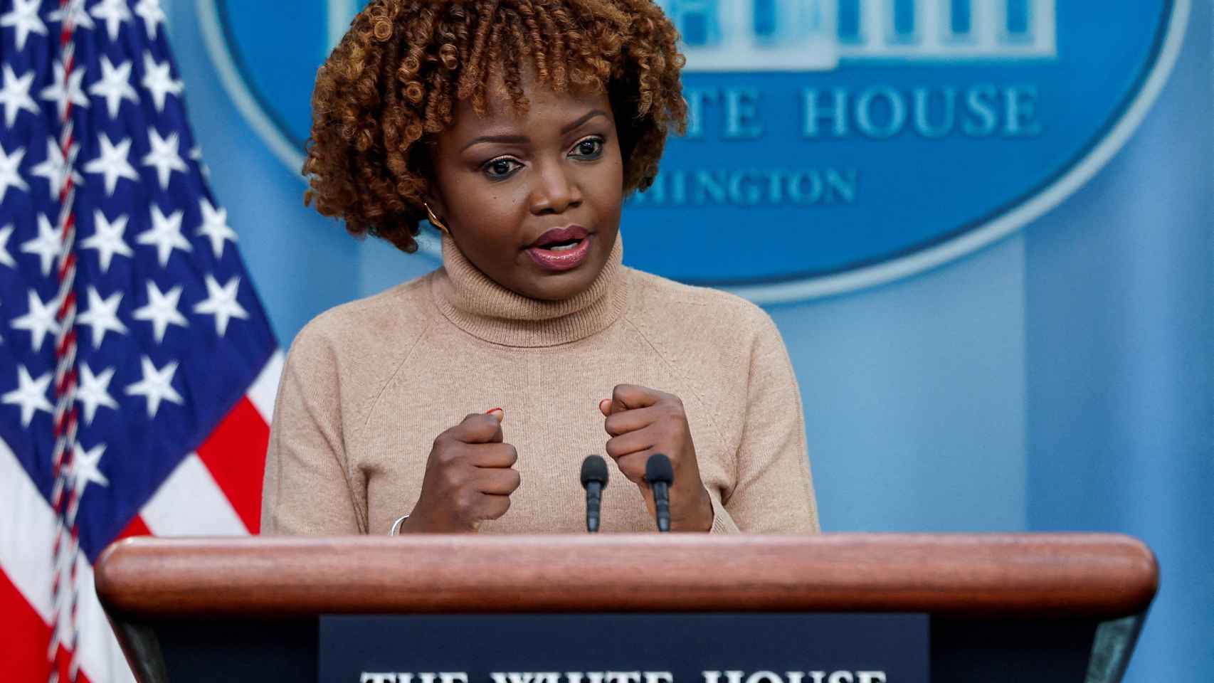 Karine Jean-Pierre ofrece la rueda de prensa diaria en la Casa Blanca el pasado 30 de marzo.