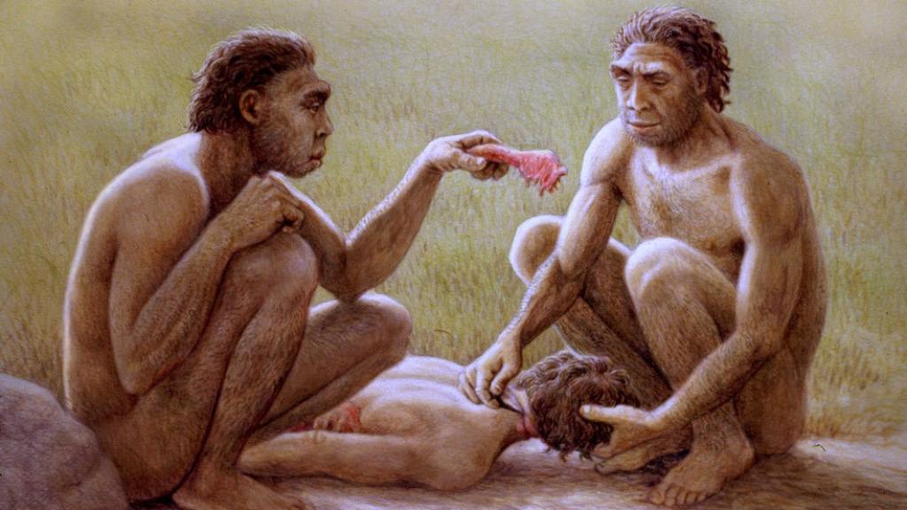 Recreación artística de un grupo de 'Homo antecessor' realizada por Mauricio Antón. Imagen: Museo de la Evolución Humana