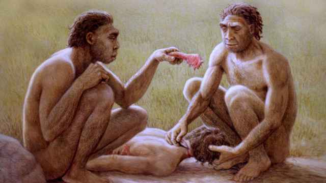 Recreación artística de un grupo de Homo antecessor realizada por Mauricio Antón. Imagen: Museo de la Evolución Humana