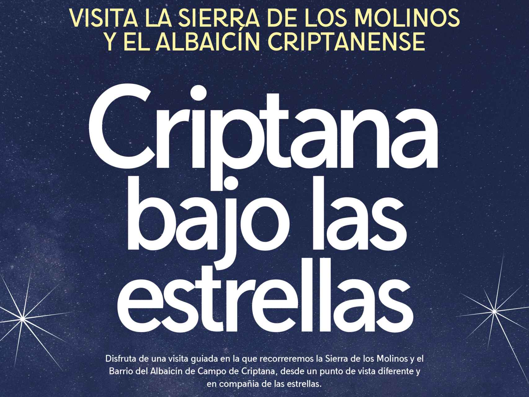 Cartel visitas nocturnas 'Criptana bajo las estrellas'.