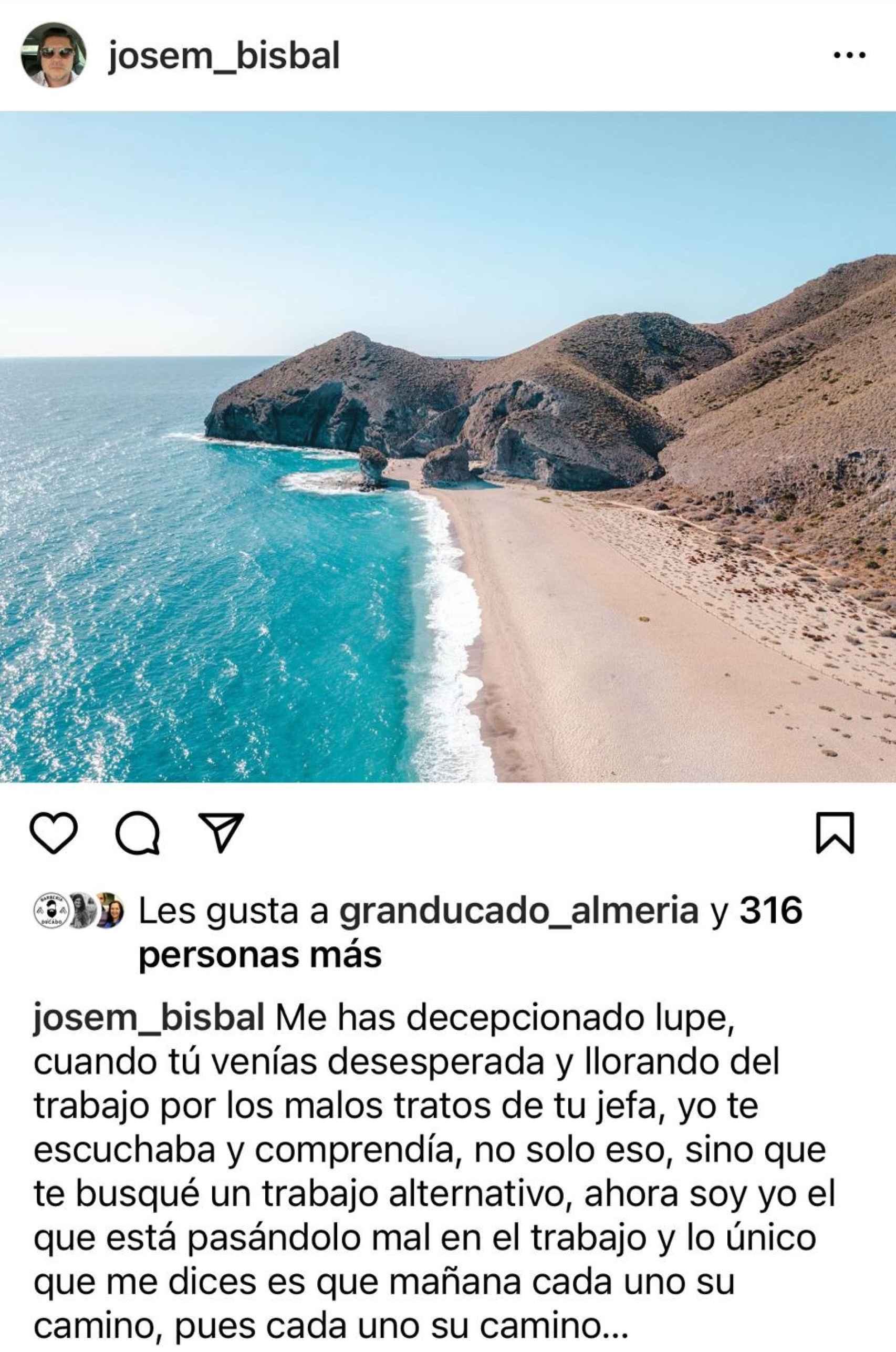 Captura del perfil de Instagram de José María Bisbal.