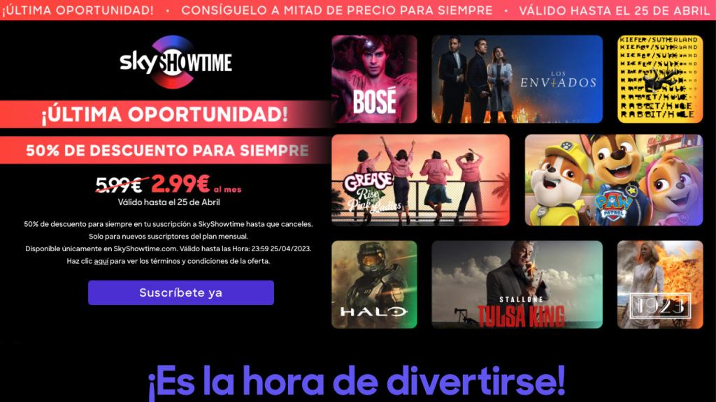 La oferta de SkyShowtime a mitad de precio para siempre.