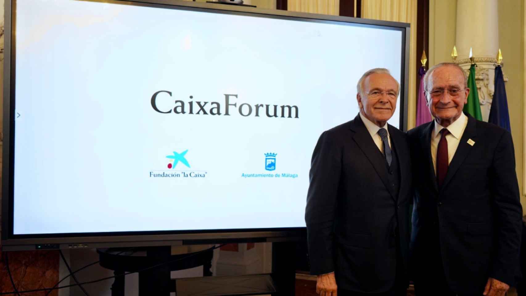 El presidente de la Fundación 'la Caixa', Isidro Fainé, y del alcalde de Málaga, Francisco de la Torre.