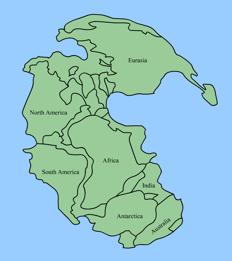 Pangea antes de separarse. https://es.wikipedia.org