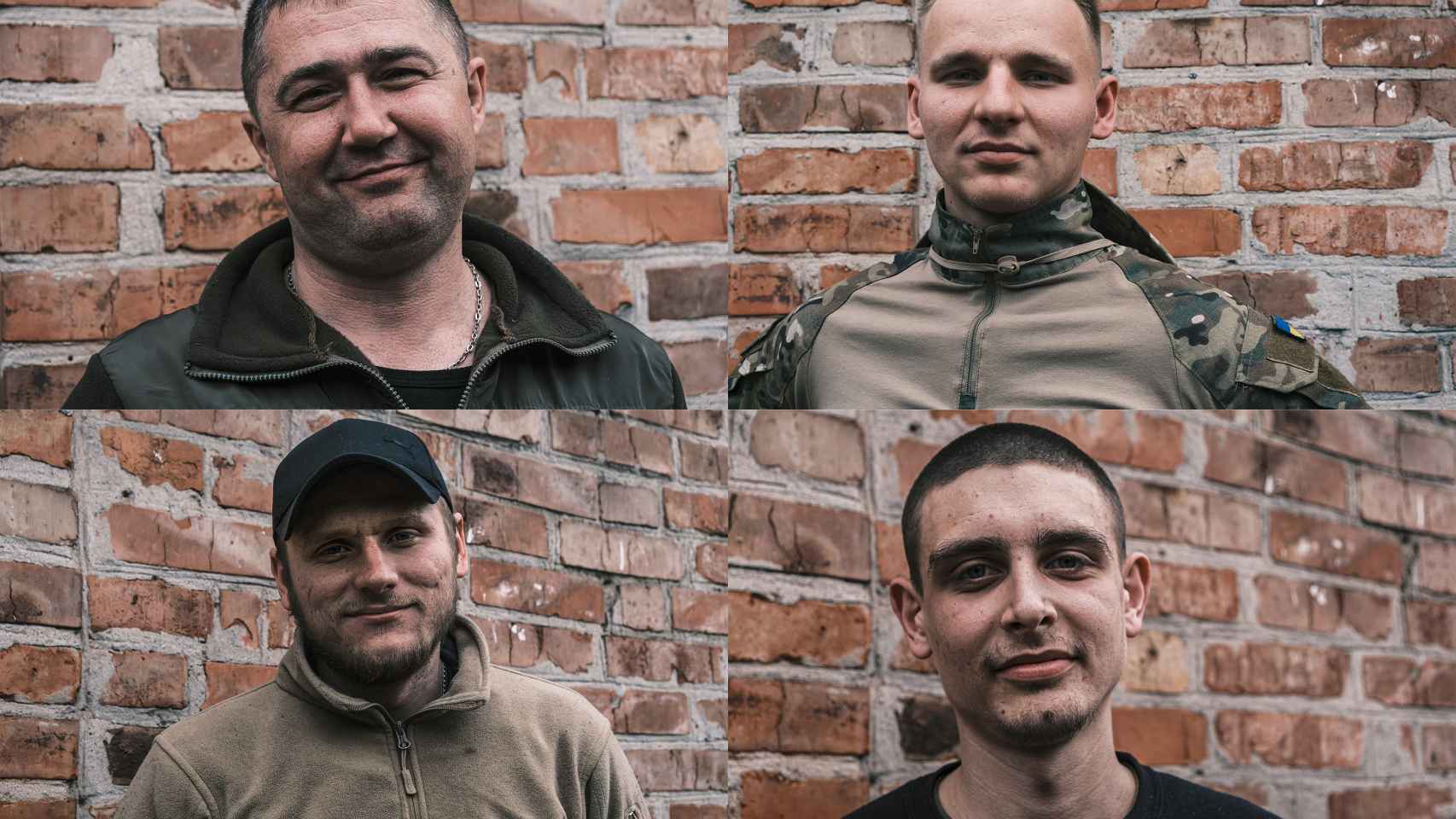 Ruslan, Oleksander (arriba), Evgeny y Max (abajo) son los miembros de uno de los equipos especializados en drones que se están multiplicando en todos los frentes de combate de Ucrania.