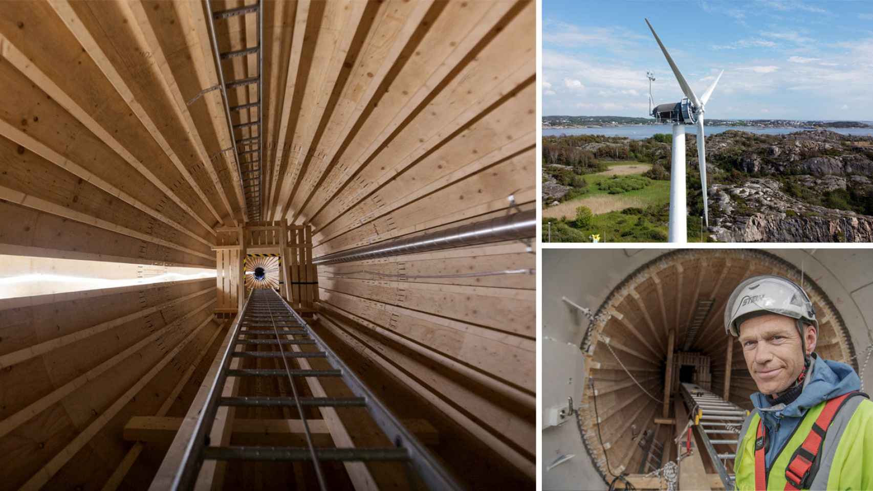Interior de torre de madera para aerogenerador