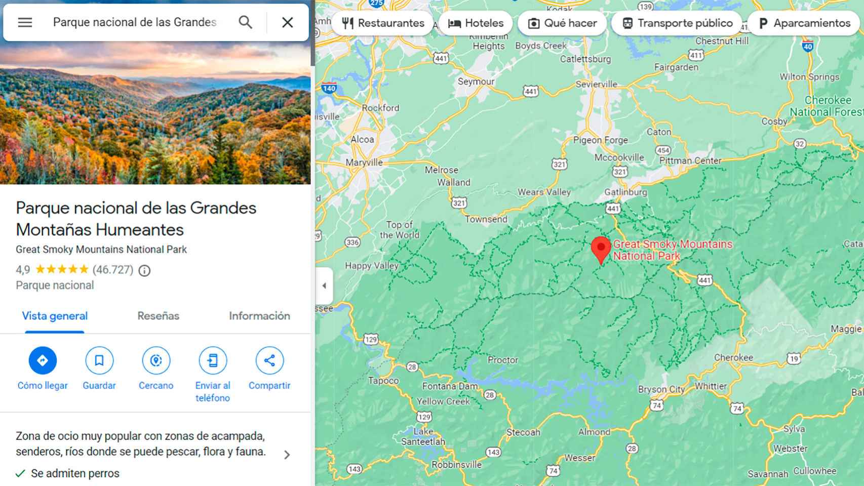 Los parques nacionales se abren a Google Maps